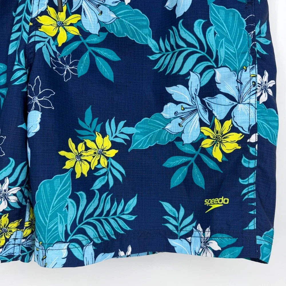 Speedo‎ Swim Trunks Mens XL Navy Blue Excellent Tropical Floral Board Shorts